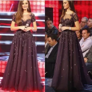 Short Sleeve Prom Dresses,Applique  Prom Dress,Evening Dress