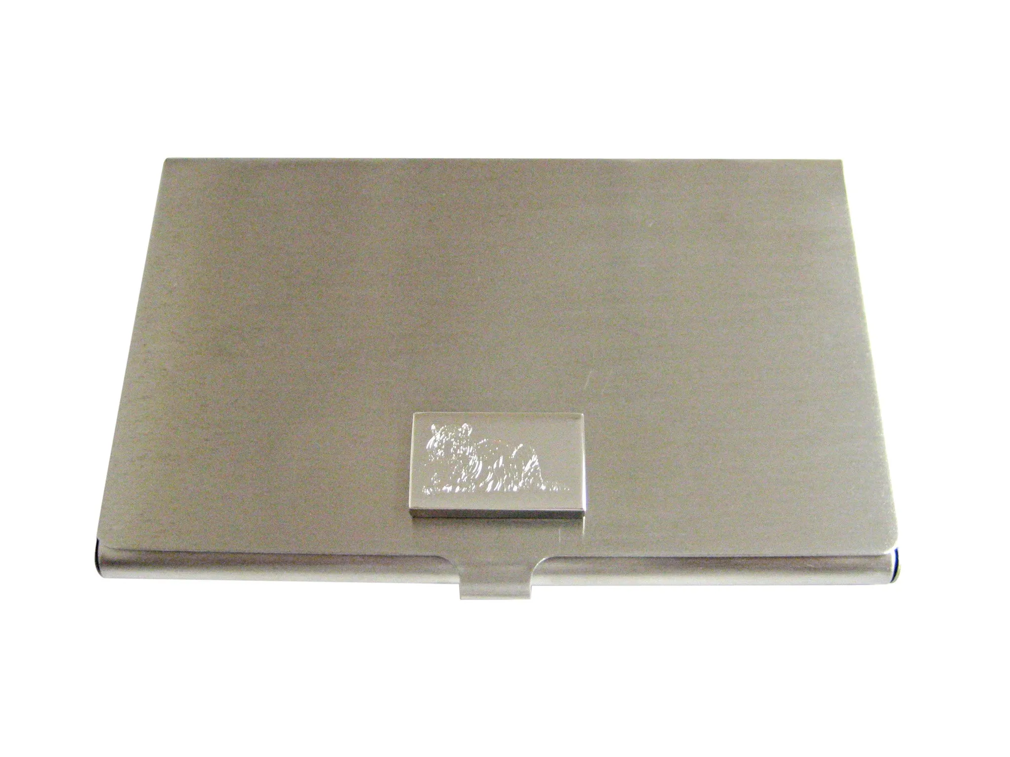 Silver Toned Etched Resting Tiger Business Card Holder