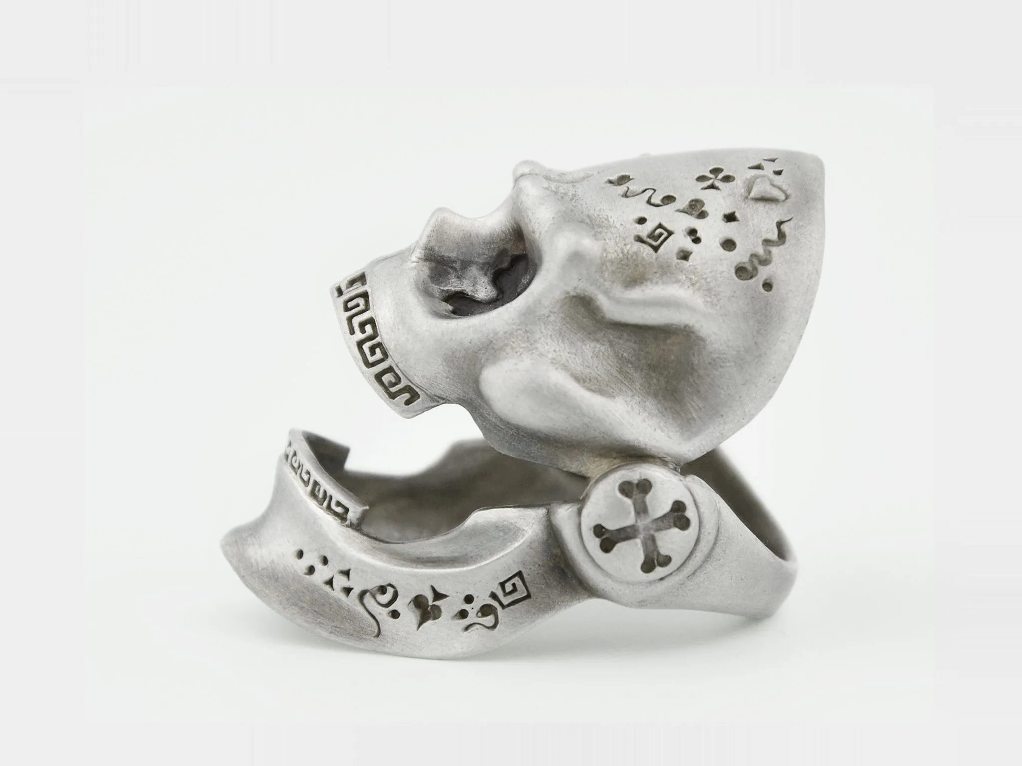 Skull Ring with Hinged Jaw in Sterling Silver