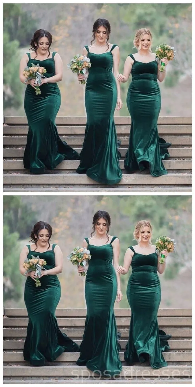 Sleeveless Emerald Green Floor Length Mermaid Long Bridesmaid Dresses, WG549