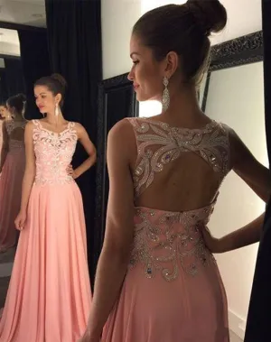 Sleeveless Prom Dresses,Backless Prom Dress,Pink Evening Dress