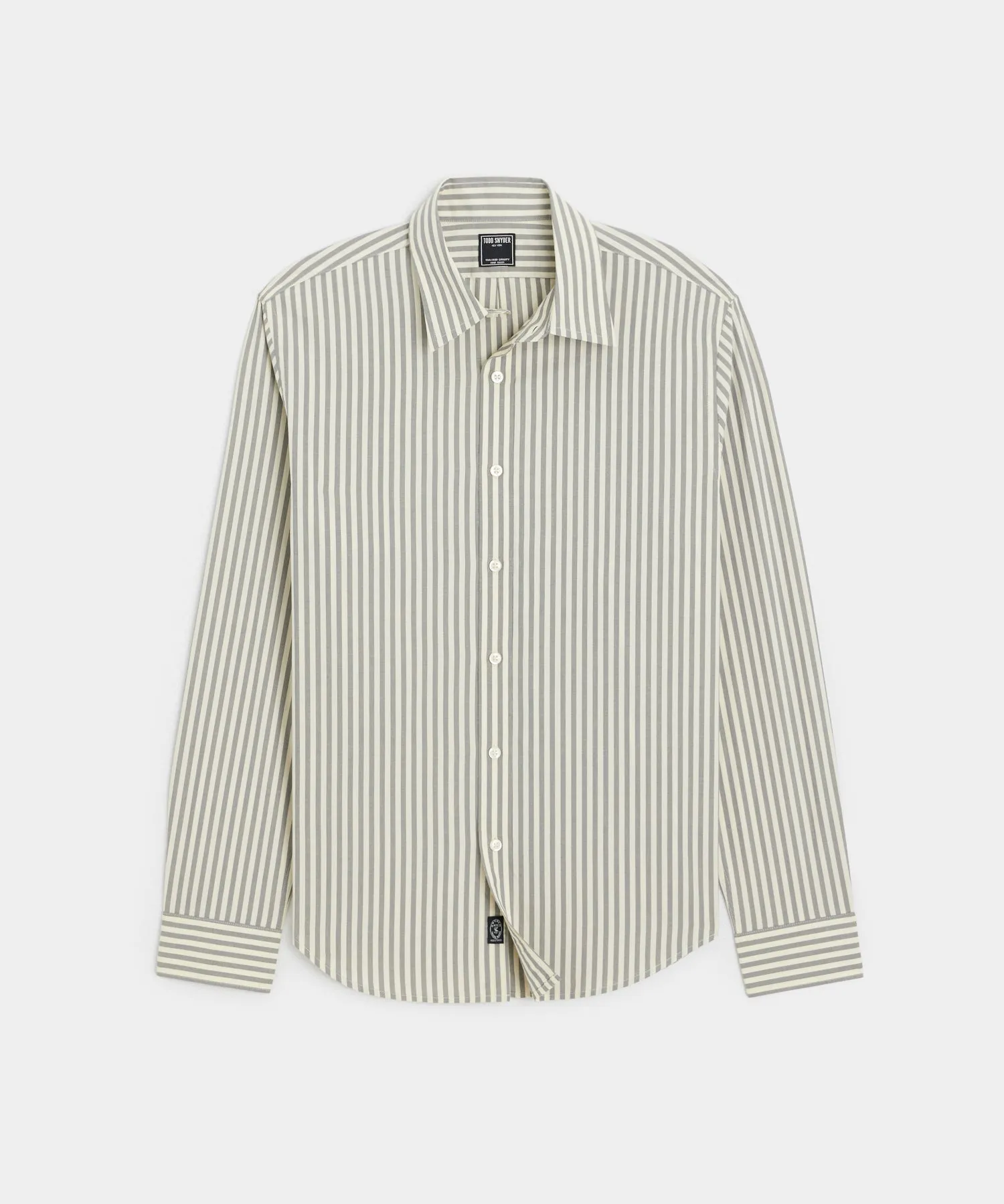 Slim Fit Poplin Sport Shirt in Dark Grey Bengal Stripe