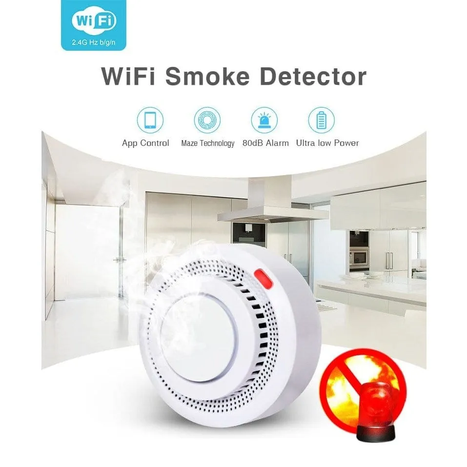 Smart Wi-Fi Photoelectric Smoke Alarm with Remote Alerts & Fire Protection