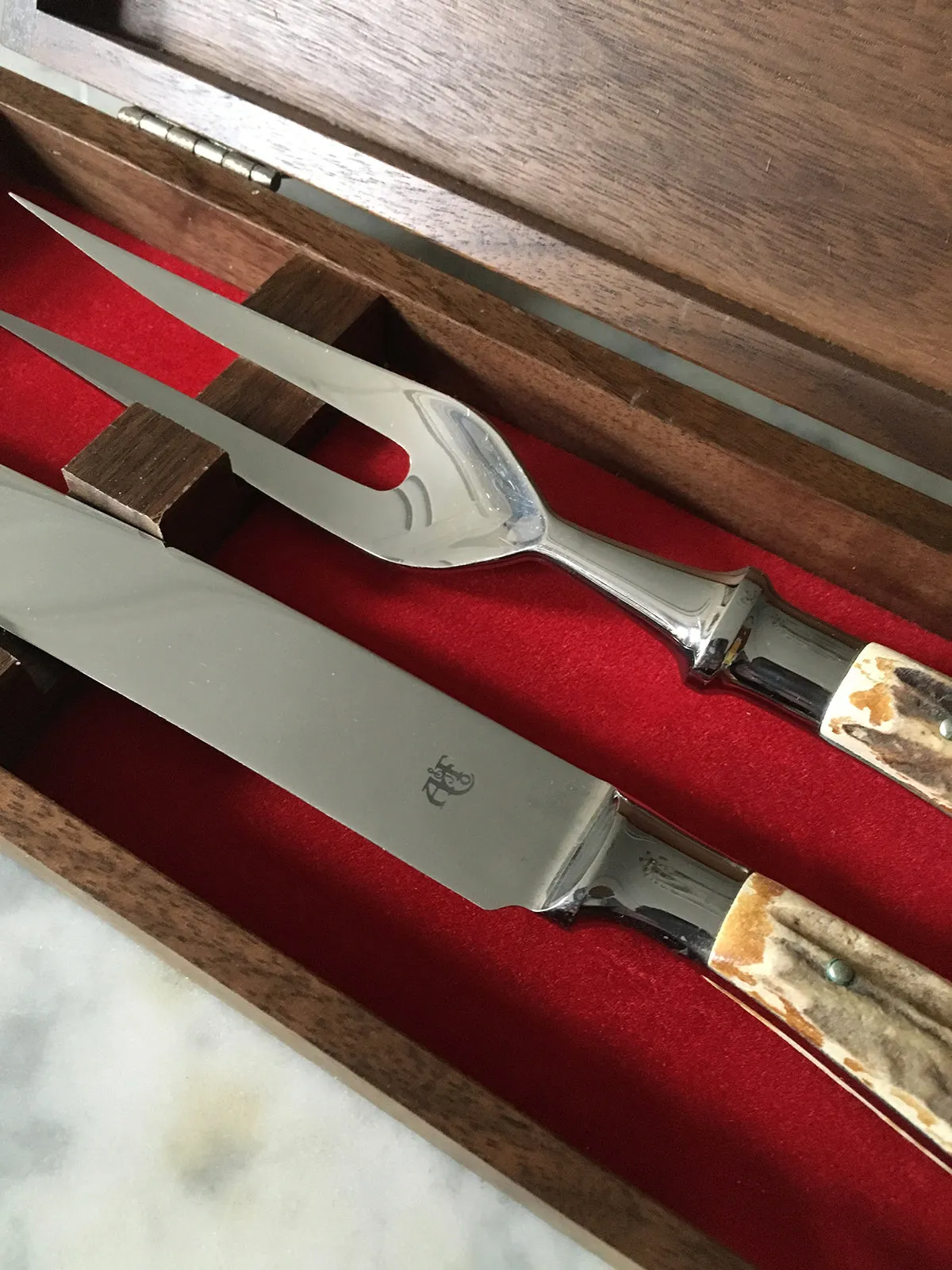 SOLD Vintage Abercrombie & Fitch Carving Set Horn and Steel