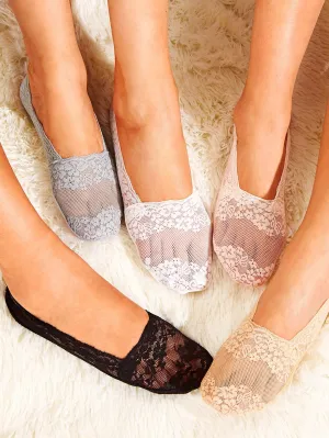 Solid Lace Invisible Socks 5pair - Multicolor