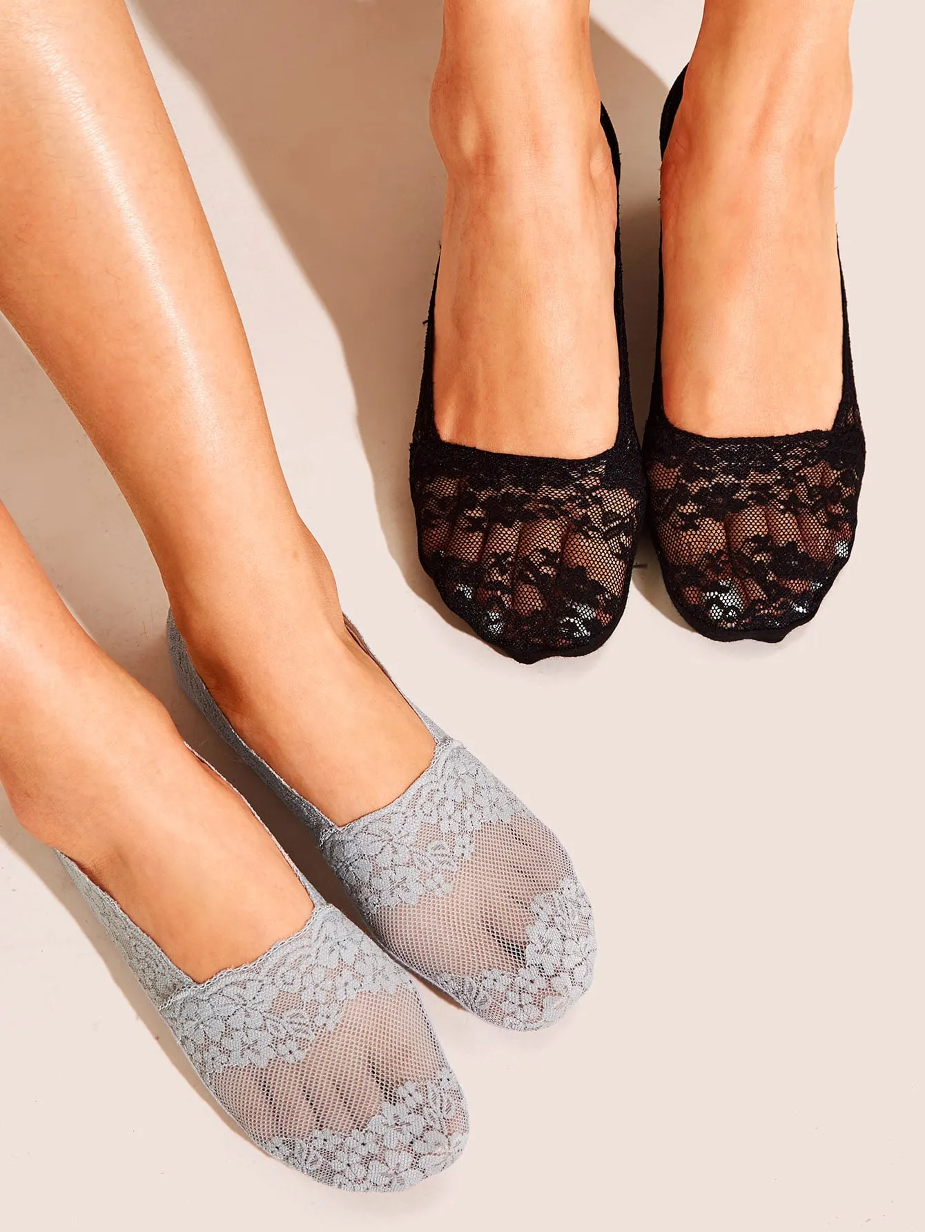 Solid Lace Invisible Socks 5pair - Multicolor