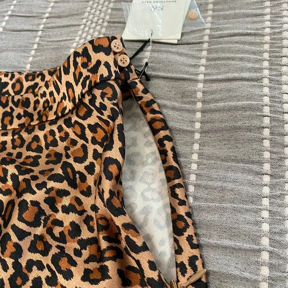 Something Navy Leopard Print Midi Slip Skirt Size Small Old Money Mob Wife Silky