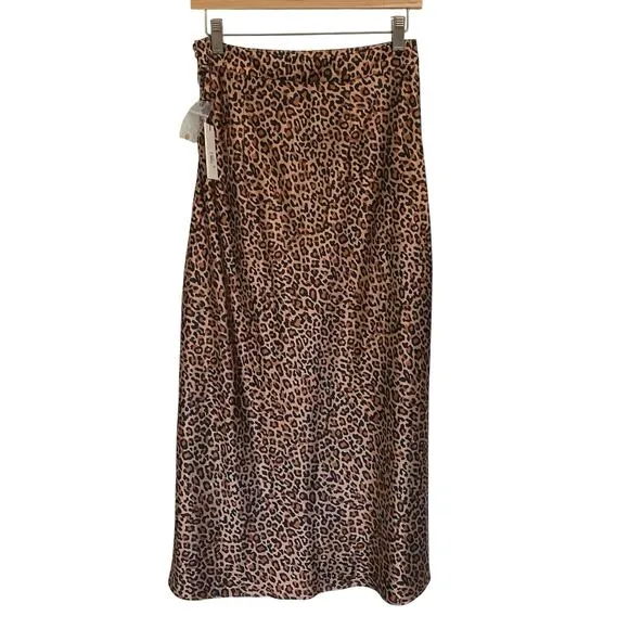 Something Navy Leopard Print Midi Slip Skirt Size Small Old Money Mob Wife Silky