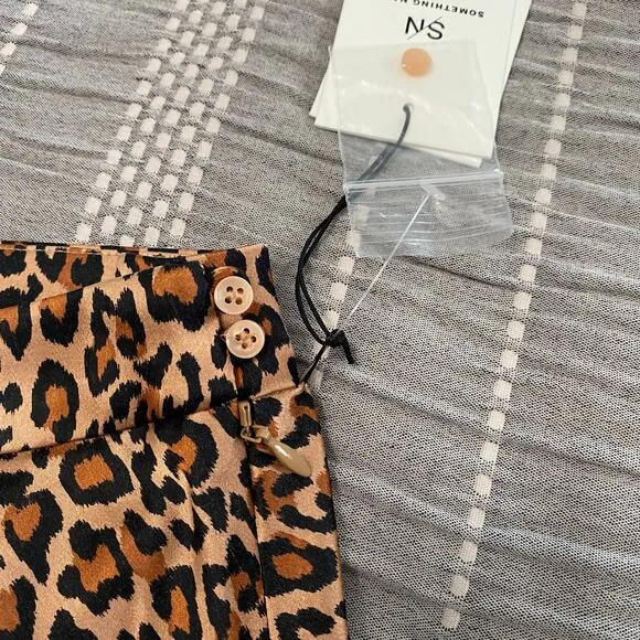 Something Navy Leopard Print Midi Slip Skirt Size Small Old Money Mob Wife Silky
