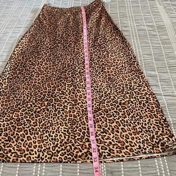 Something Navy Leopard Print Midi Slip Skirt Size Small Old Money Mob Wife Silky