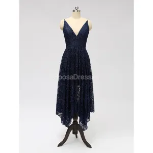 Spaghetti Strapls Lace Navy Lace Short Cheap Bridesmaid Dresses Online, WG588