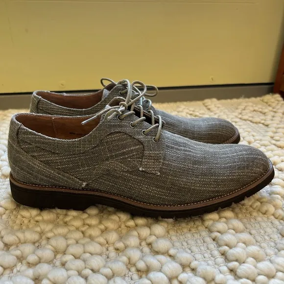 Stacy Adams Men's Eli Textured Canvas Lace-up Oxford in Tan/Gray - Size 11