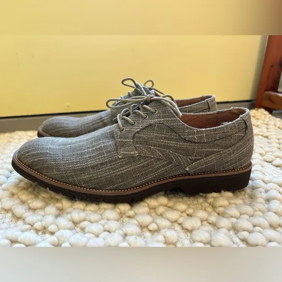 Stacy Adams Men's Eli Textured Canvas Lace-up Oxford in Tan/Gray - Size 11