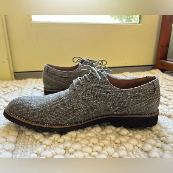 Stacy Adams Men's Eli Textured Canvas Lace-up Oxford in Tan/Gray - Size 11