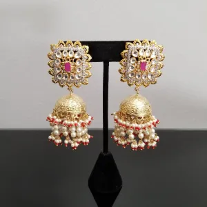 Statement Kundan Jhumkas With Pearl Drops