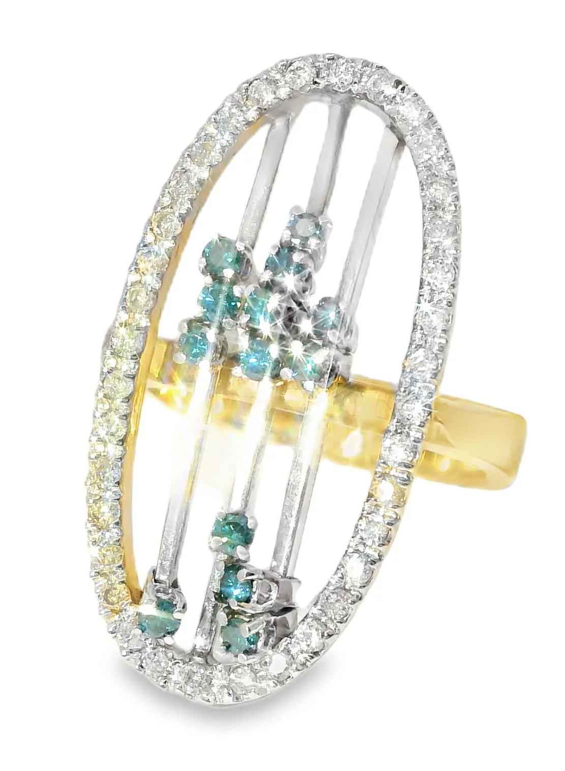 Stunning Estate 14K Yellow Gold Blue Sliding Diamond Movable Cocktail Ring