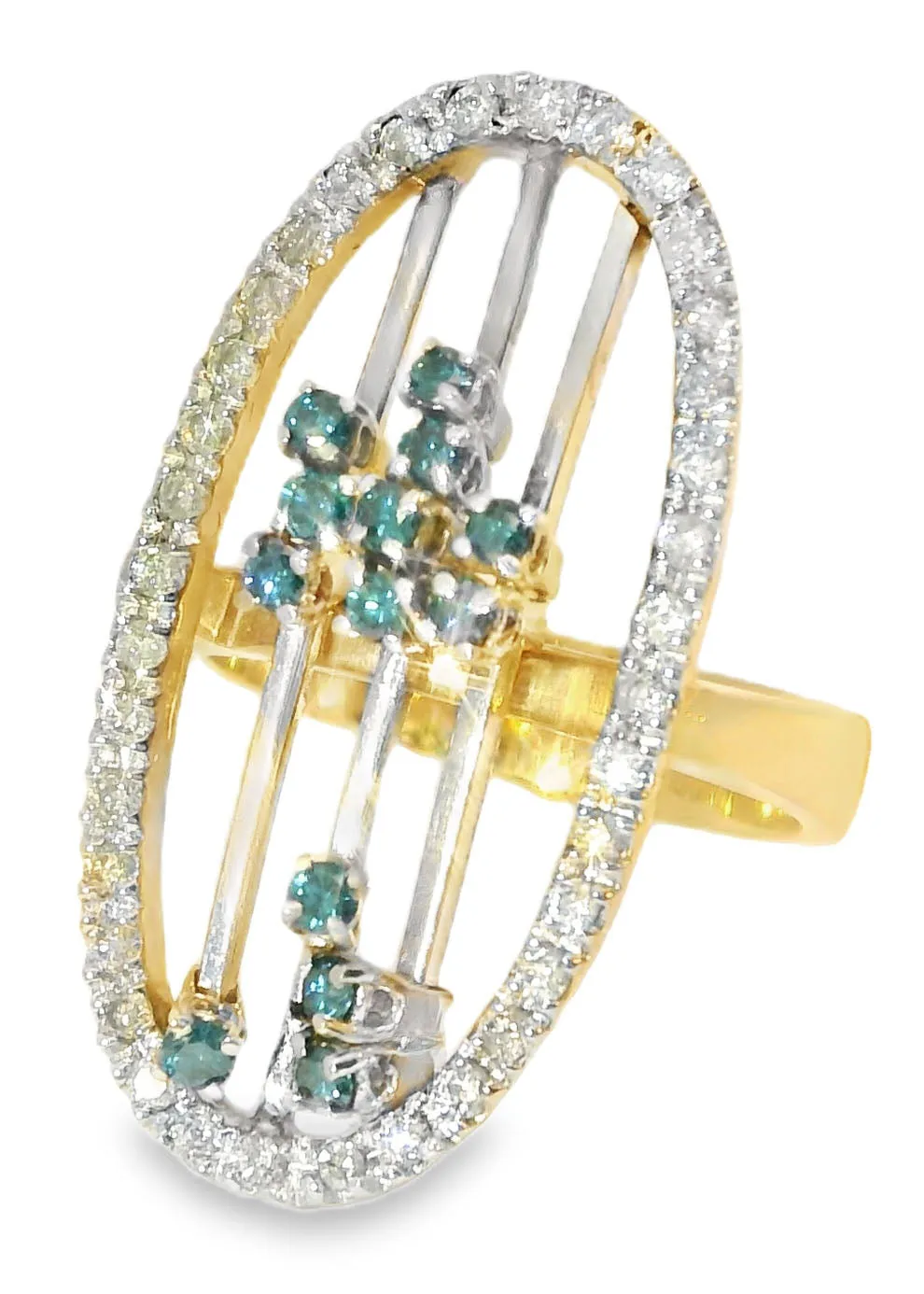 Stunning Estate 14K Yellow Gold Blue Sliding Diamond Movable Cocktail Ring