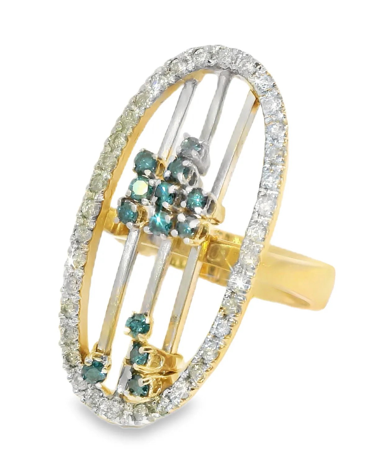 Stunning Estate 14K Yellow Gold Blue Sliding Diamond Movable Cocktail Ring