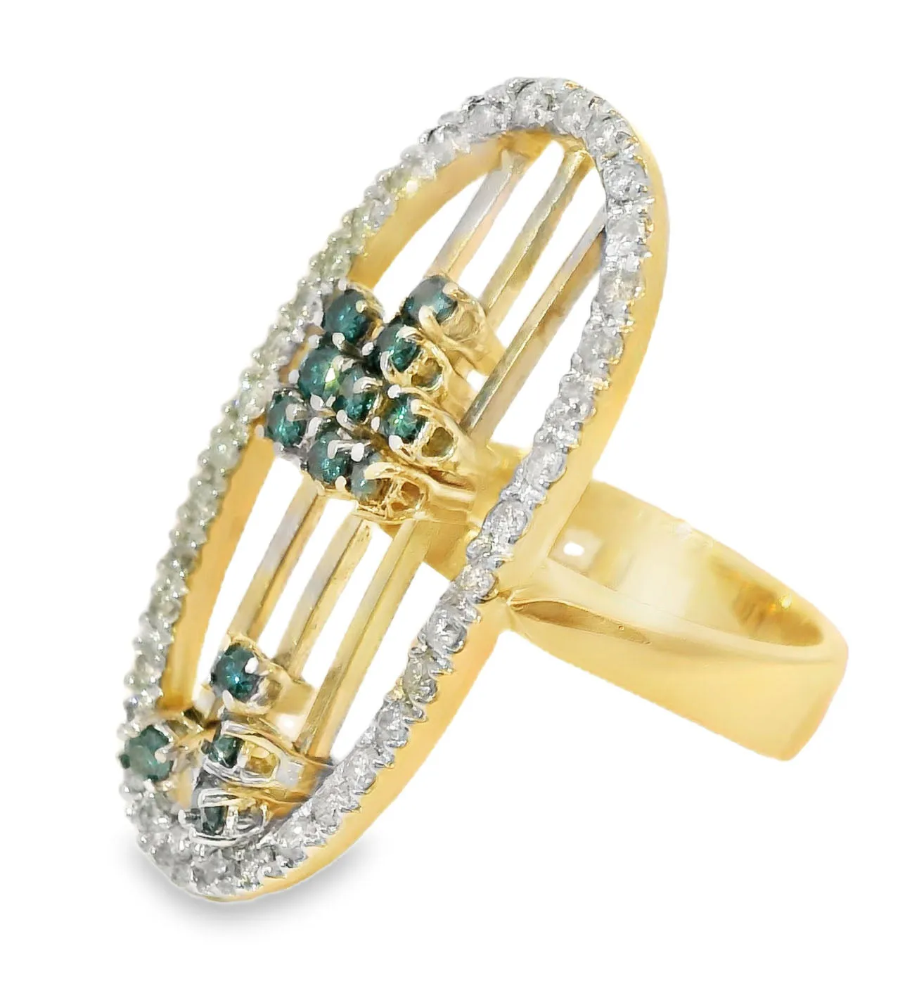 Stunning Estate 14K Yellow Gold Blue Sliding Diamond Movable Cocktail Ring