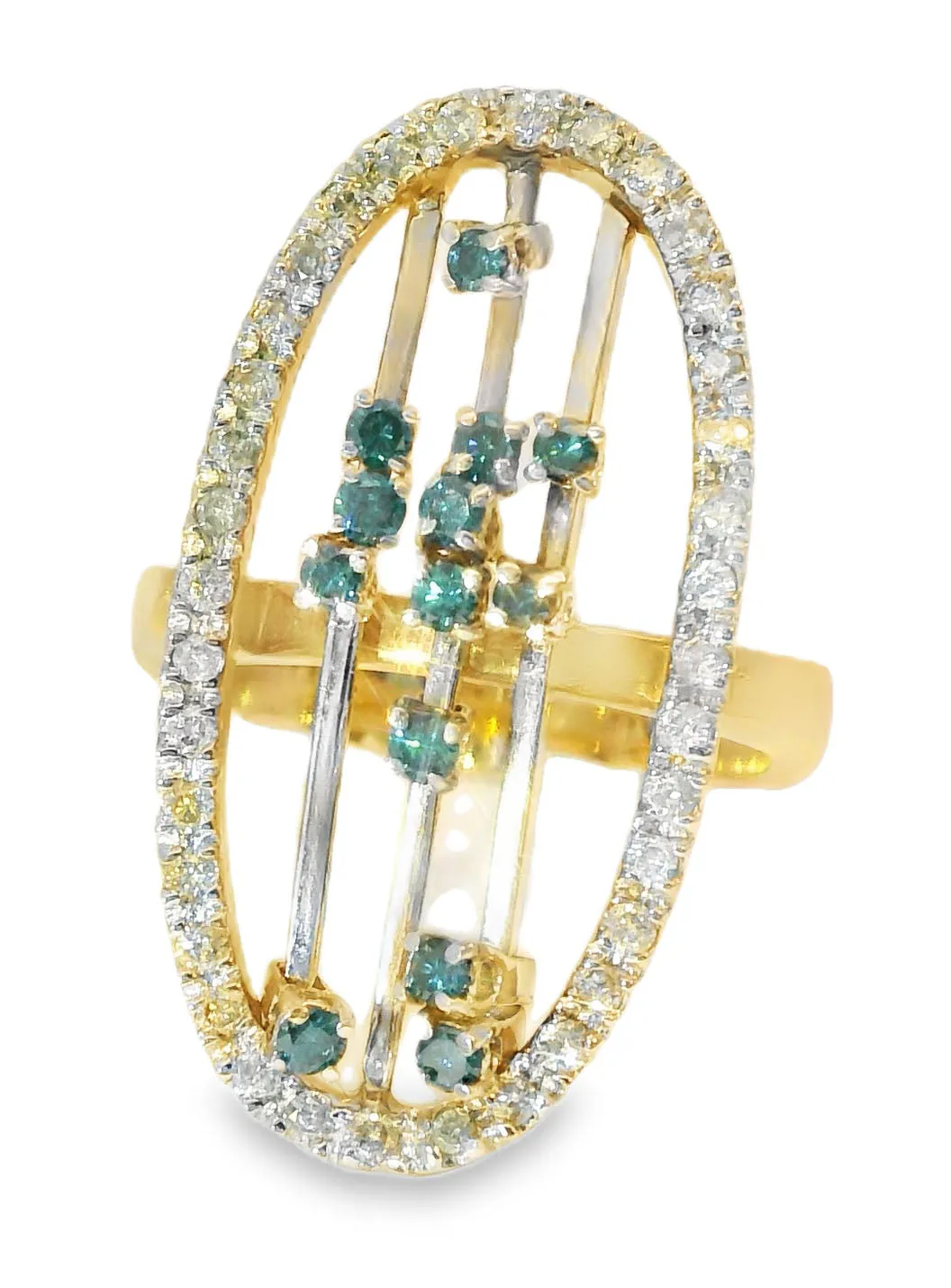 Stunning Estate 14K Yellow Gold Blue Sliding Diamond Movable Cocktail Ring