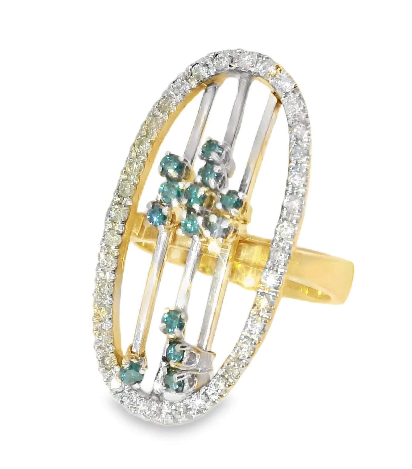 Stunning Estate 14K Yellow Gold Blue Sliding Diamond Movable Cocktail Ring