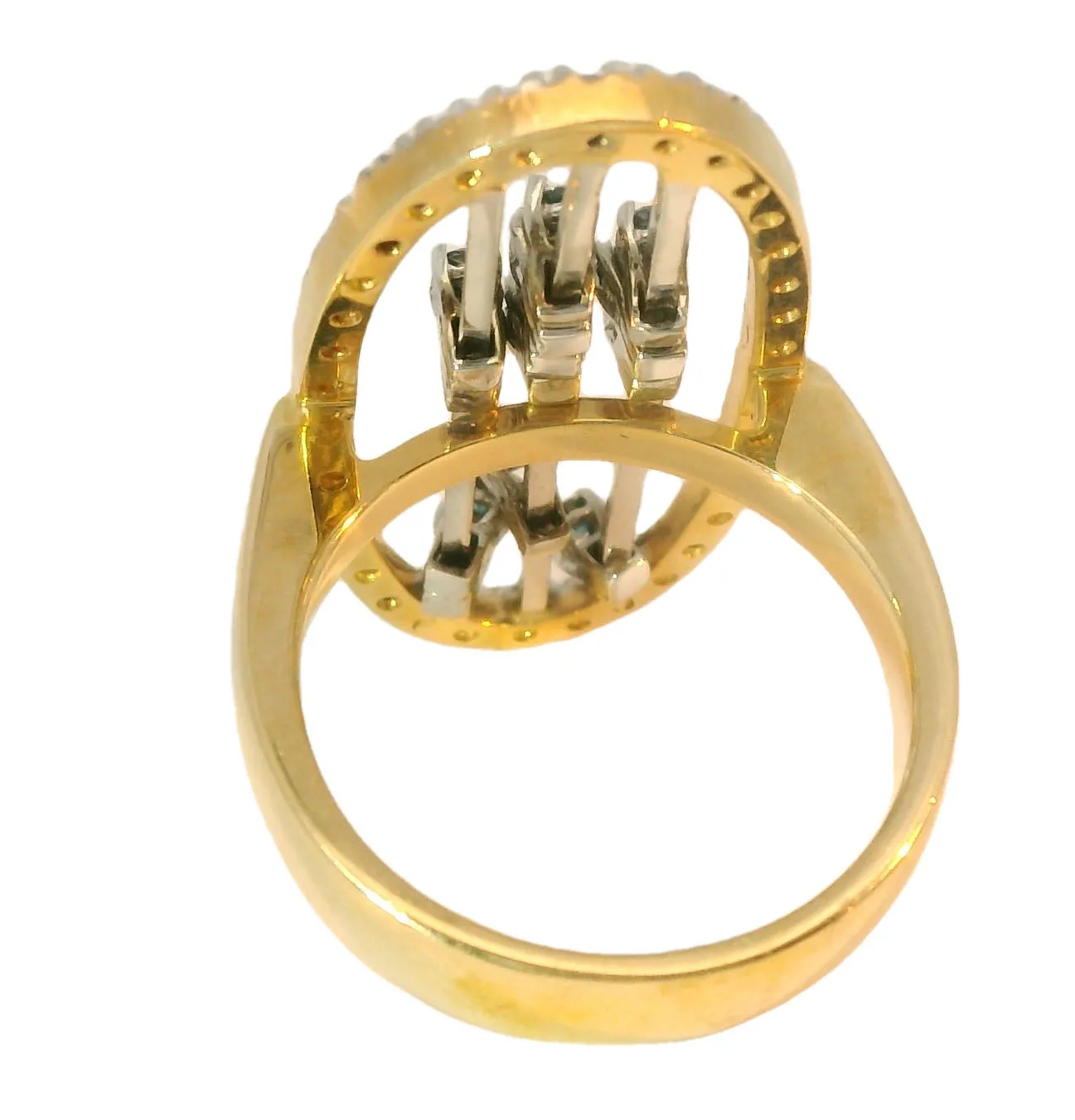 Stunning Estate 14K Yellow Gold Blue Sliding Diamond Movable Cocktail Ring