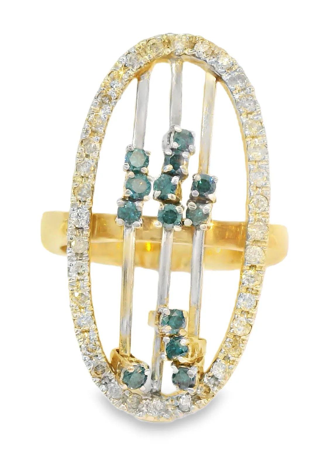 Stunning Estate 14K Yellow Gold Blue Sliding Diamond Movable Cocktail Ring
