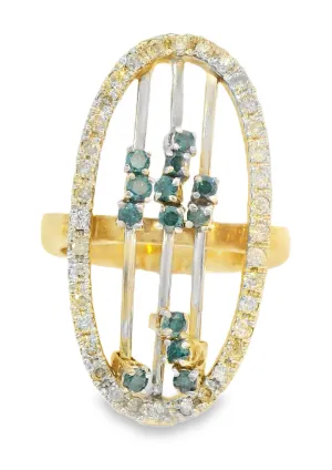 Stunning Estate 14K Yellow Gold Blue Sliding Diamond Movable Cocktail Ring