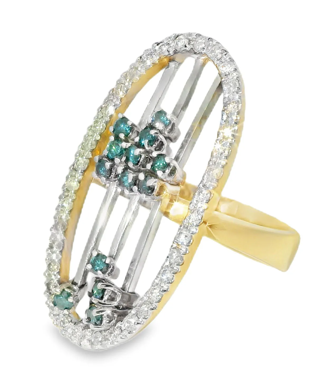 Stunning Estate 14K Yellow Gold Blue Sliding Diamond Movable Cocktail Ring