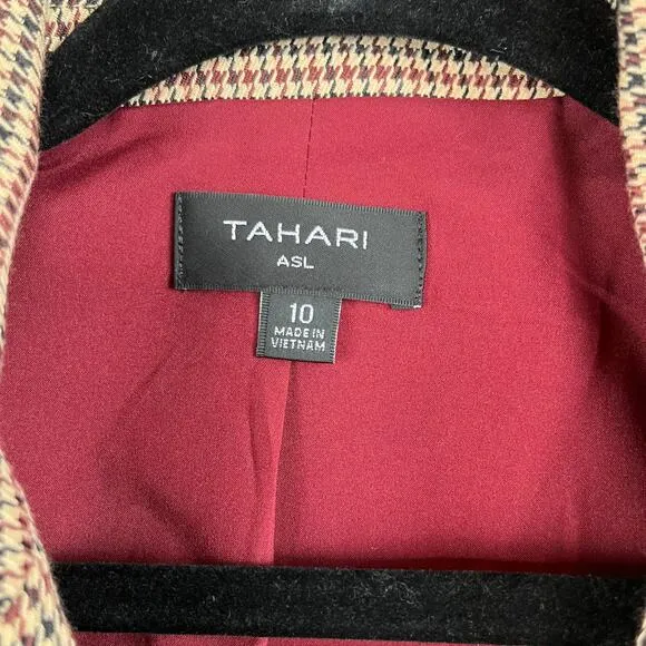 Tahari ASL Houndstooth Double Breast Lined Dual Vent Blazer Jacket Camel 10 NWT