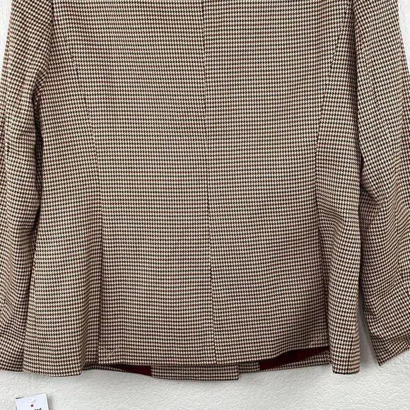 Tahari ASL Houndstooth Double Breast Lined Dual Vent Blazer Jacket Camel 10 NWT