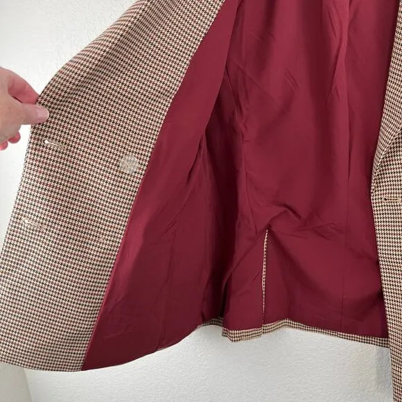 Tahari ASL Houndstooth Double Breast Lined Dual Vent Blazer Jacket Camel 10 NWT