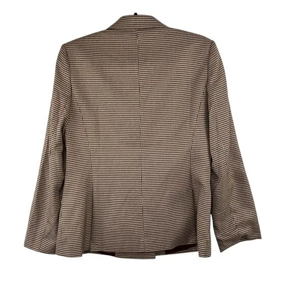 Tahari ASL Houndstooth Double Breast Lined Dual Vent Blazer Jacket Camel 10 NWT