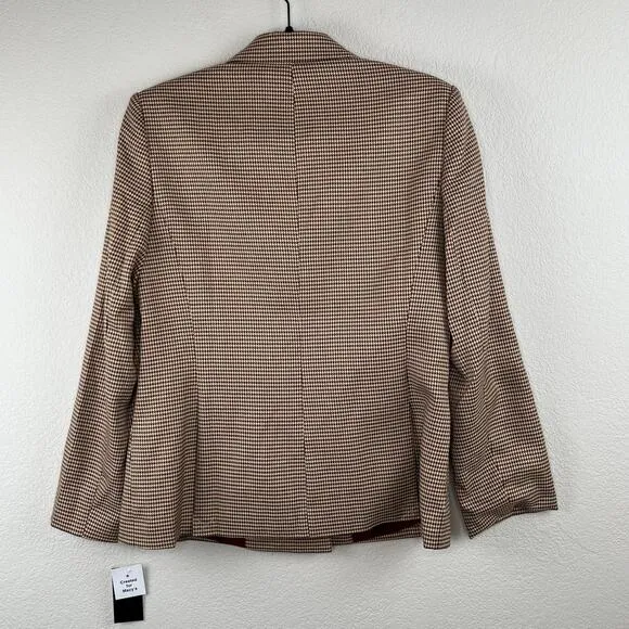 Tahari ASL Houndstooth Double Breast Lined Dual Vent Blazer Jacket Camel 10 NWT