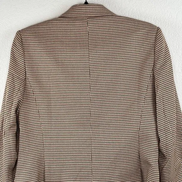 Tahari ASL Houndstooth Double Breast Lined Dual Vent Blazer Jacket Camel 10 NWT