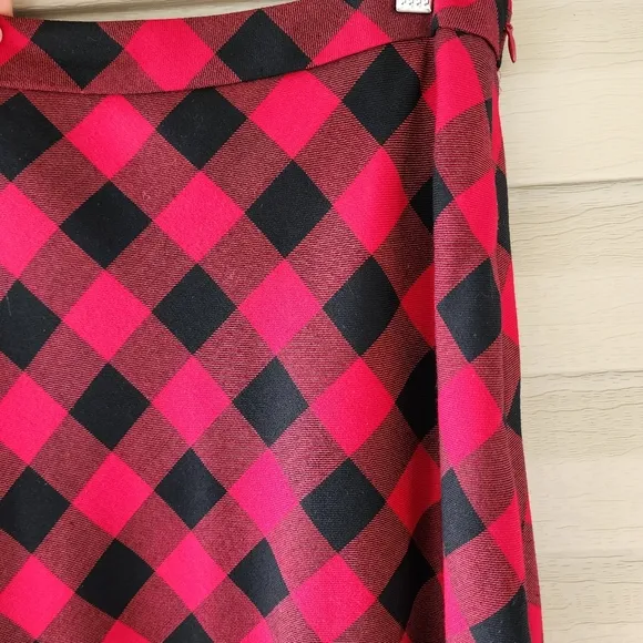 Talbots red black plaid wool midi skirt