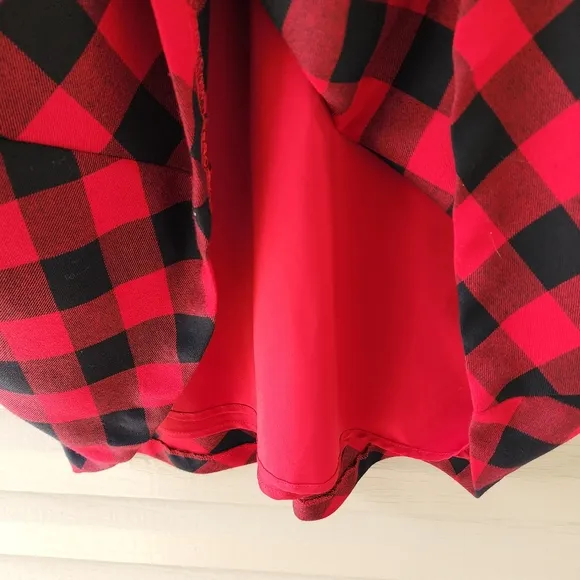 Talbots red black plaid wool midi skirt