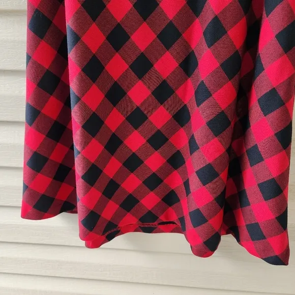 Talbots red black plaid wool midi skirt
