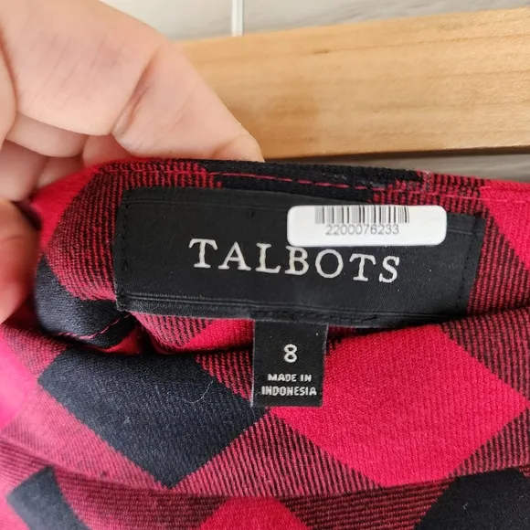 Talbots red black plaid wool midi skirt