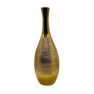 Tall Spun Detail Metallic Finish Vase in Gold
