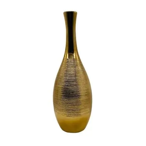 Tall Spun Detail Metallic Finish Vase in Gold