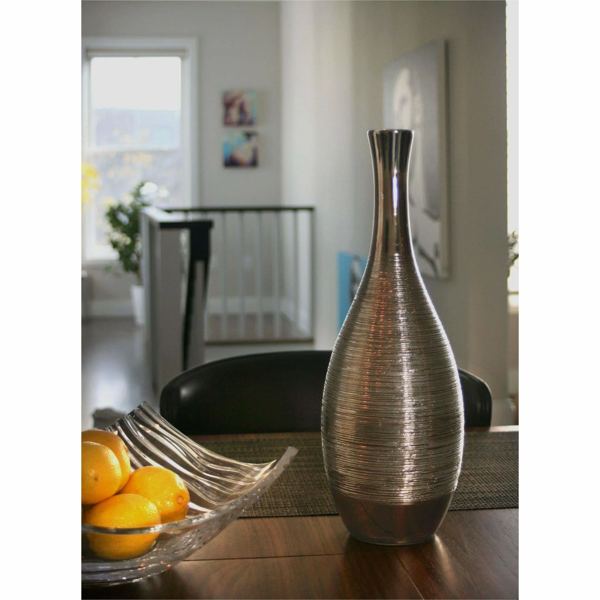 Tall Spun Detail Metallic Finish Vase in Gold
