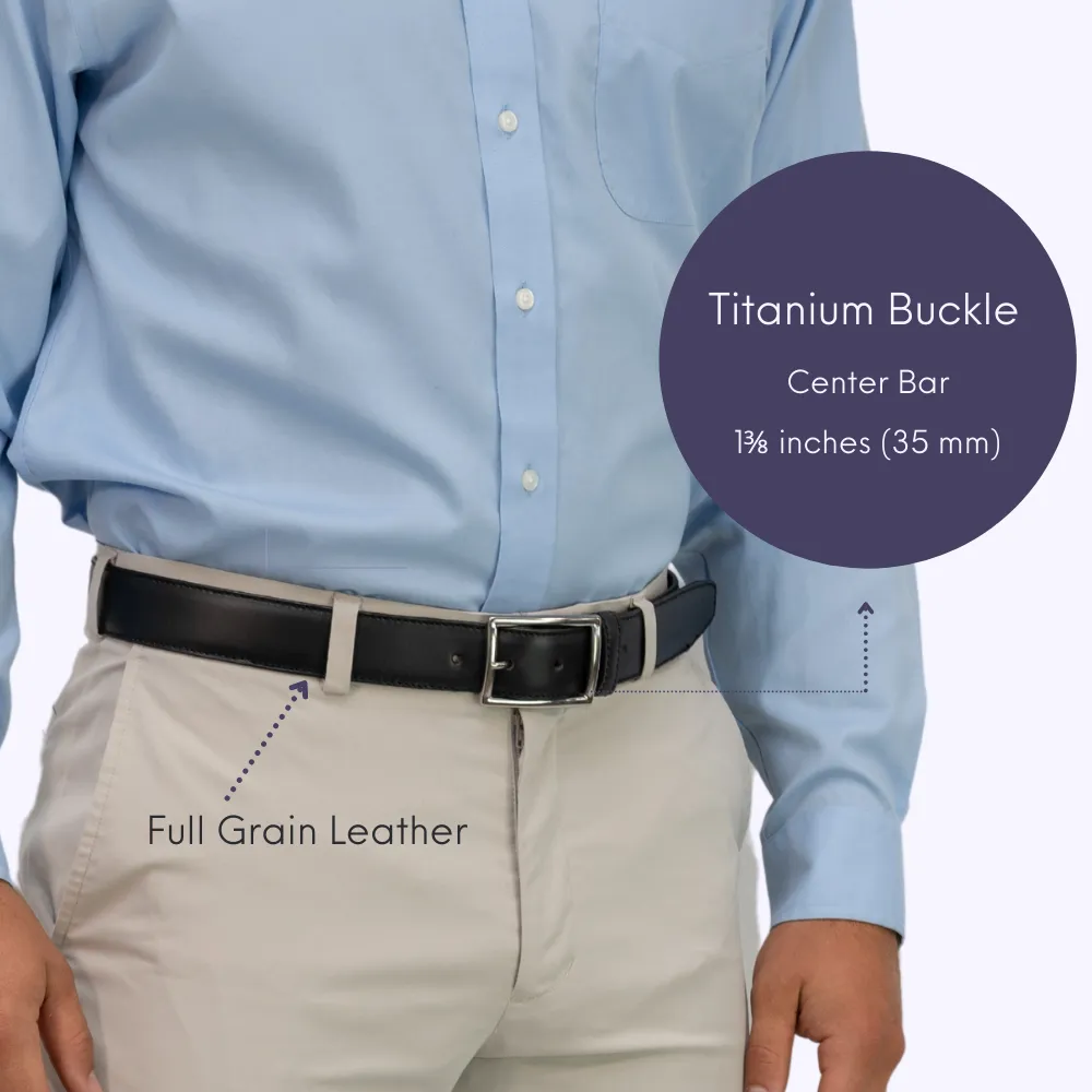 The Entrepreneur Titanium Black Leather Belt II by Nickel Smart®