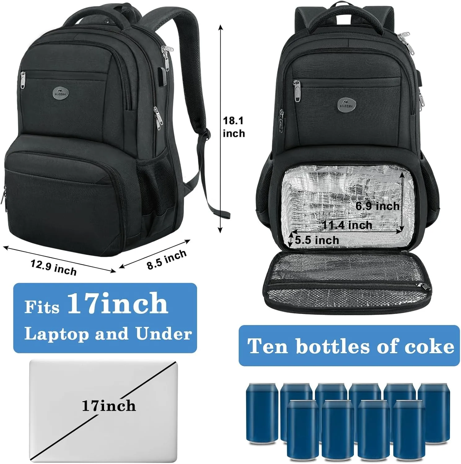 TSA Travel Backpack with Lunch Box Compartment, 17" Laptop Backpack
