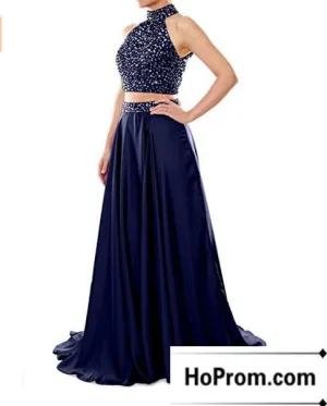 Two Piece A-Line Beading Prom Dress Evening Dresses