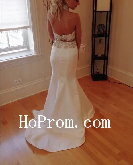 Two Piece Prom Dresses,White Prom Dress,Satin Evening Dress