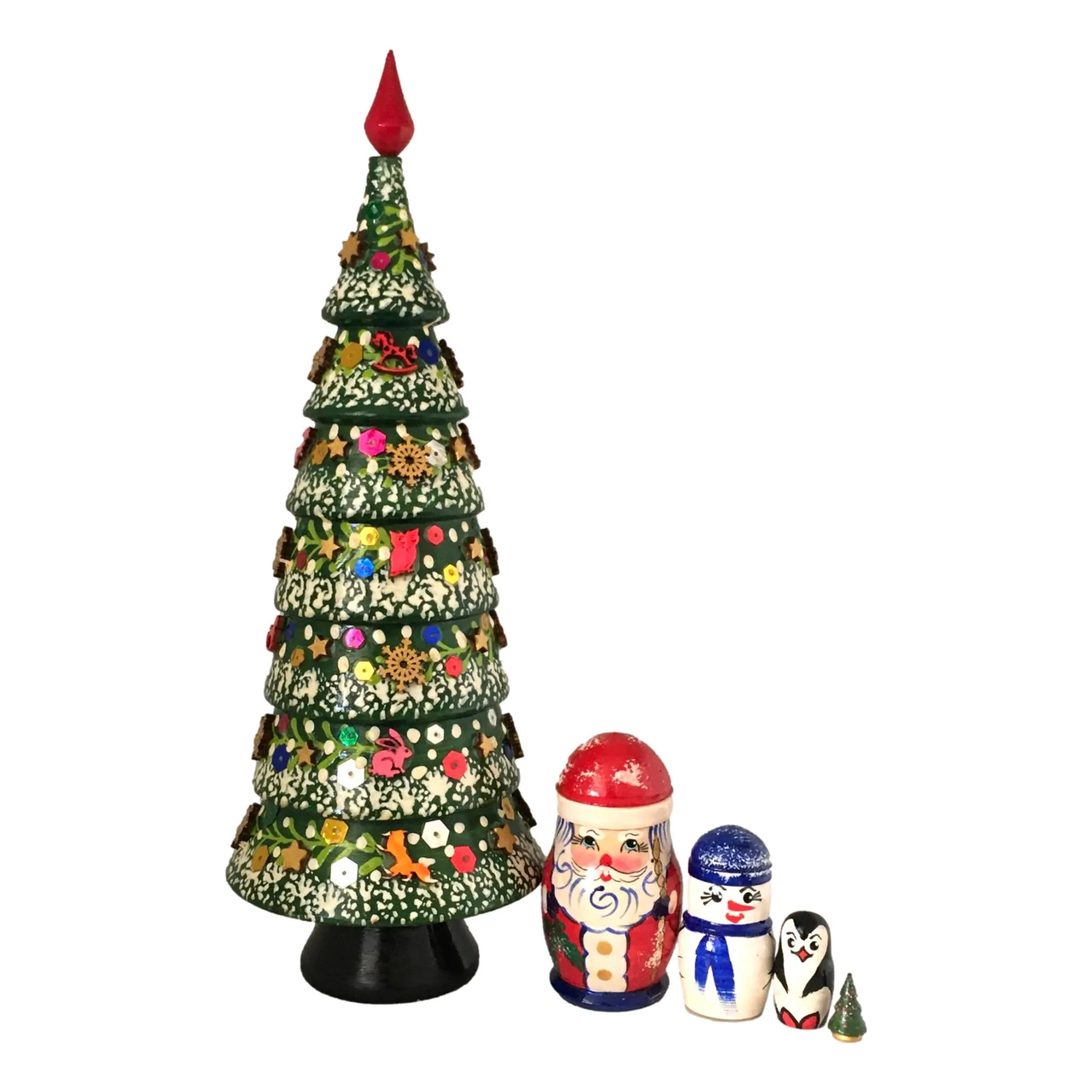 Unique Christmas Tree Matryoshka Dolls with Ornaments