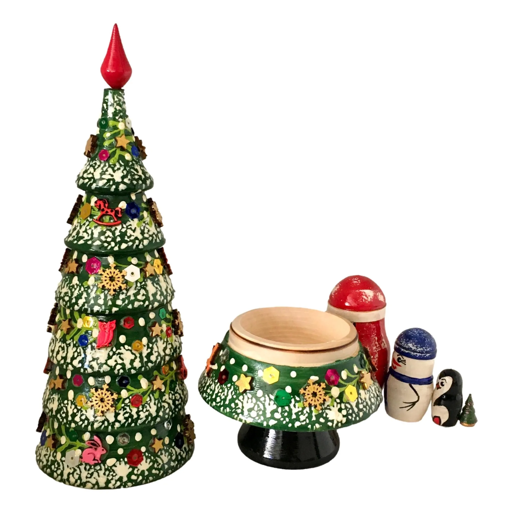 Unique Christmas Tree Matryoshka Dolls with Ornaments