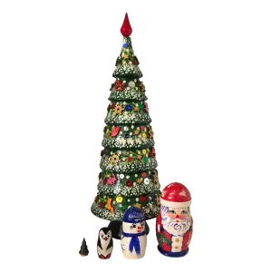 Unique Christmas Tree Matryoshka Dolls with Ornaments