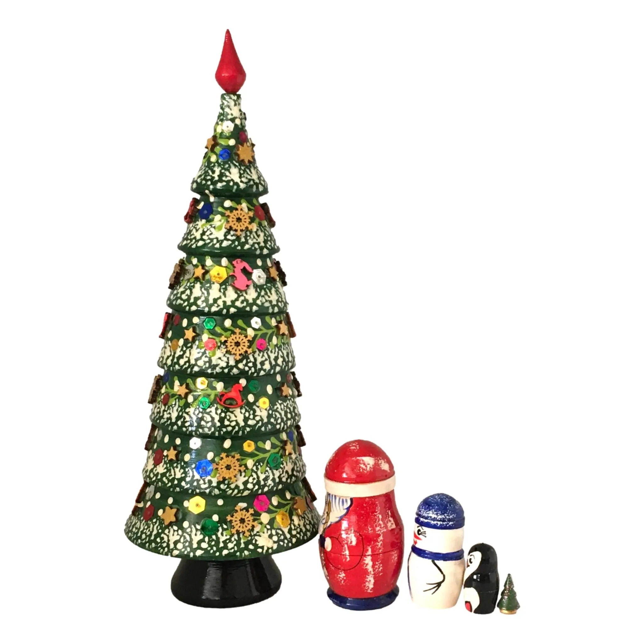 Unique Christmas Tree Matryoshka Dolls with Ornaments